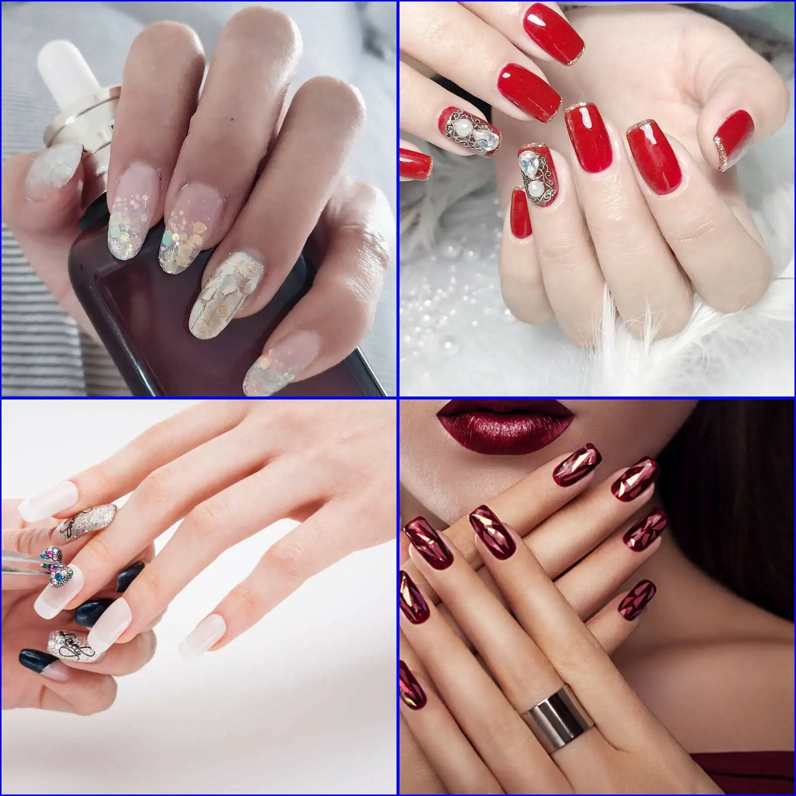 Fake French Nail Tips White Clear Stiletto