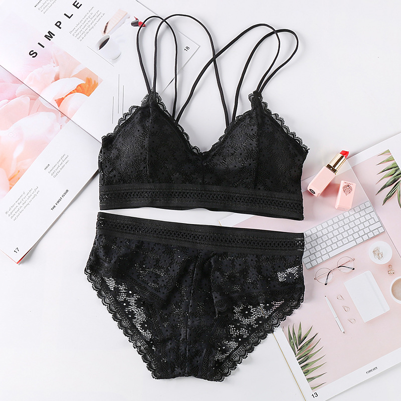 Title 6, Fashion cross straps gather bra lace underwear set