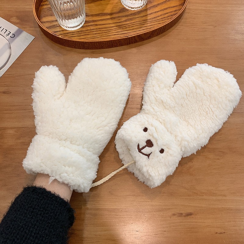 Women's Fashion Warm Thick Cartoon Bear Plush Gloves