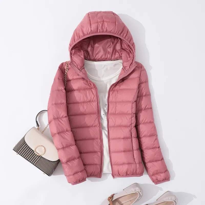 Slim Slimming Portable Short And Thin Down Jacket Women - Leather Powder