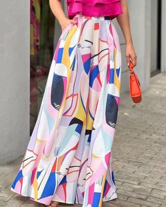 Women's Spring And Summer New Printed Casual Wide-leg Culottes Suit