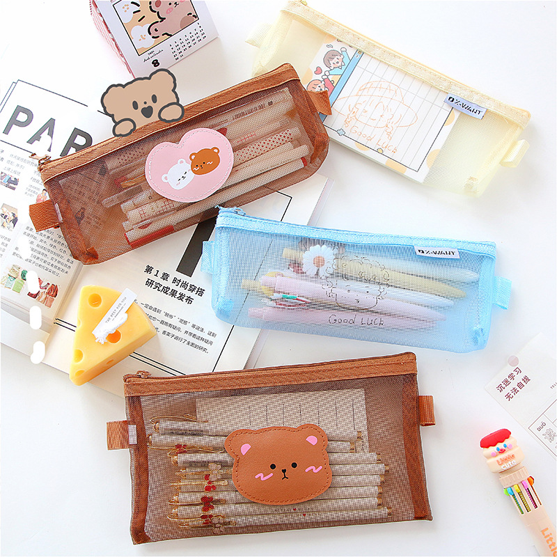 Cute Mesh Pencil Case | Transparent Bear Stationery Bag