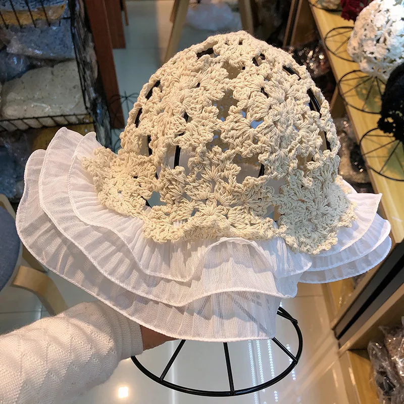 Summer New Hollow Ruffled Fisherman Hat - Beige