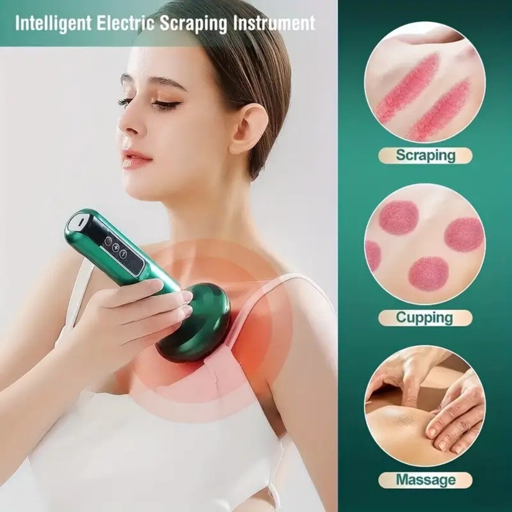 12 Levels Electric Cupping Massager Vacuum Suction GuaSha Anti Cellulite Beauty  Green