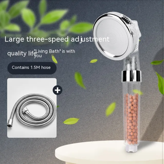 Three speed Anion Supercharged Filtering Shower Head Nozzle Large Third Gear With Hose - Shop at LoveMi