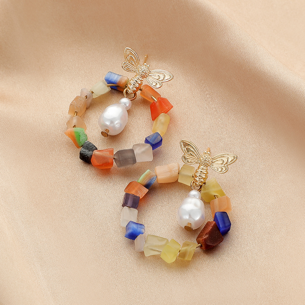 Fashionable And Simple Golden Bee Color Gravel Accessory Earrings