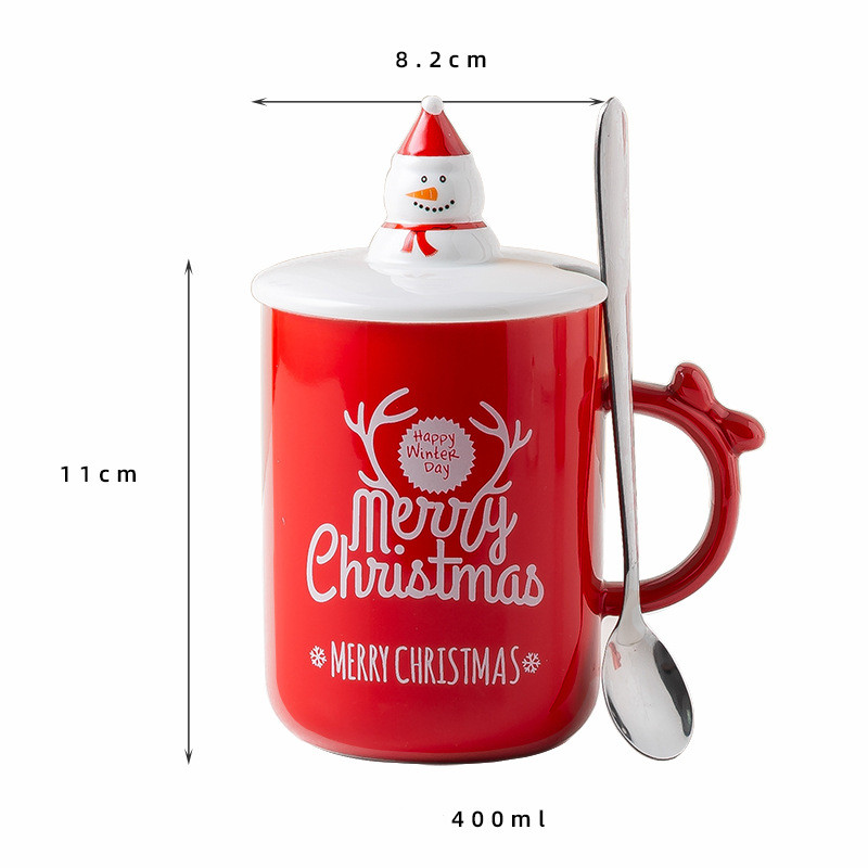 Title 3, Christmas Gift Ceramic Cup With Lid Spoon Creative