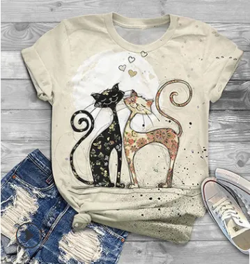 Cat Print Female T Short Sleeve K - Shop at LoveMi