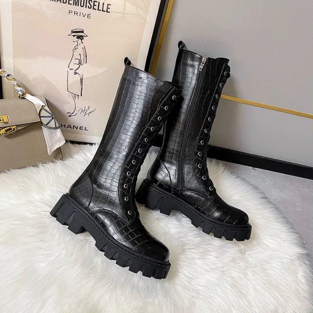 Autumn And Winter New Super Fire Fashion All match Small Thick soled Non slip But Knee Knight Boots Black - Shop at LoveMi
