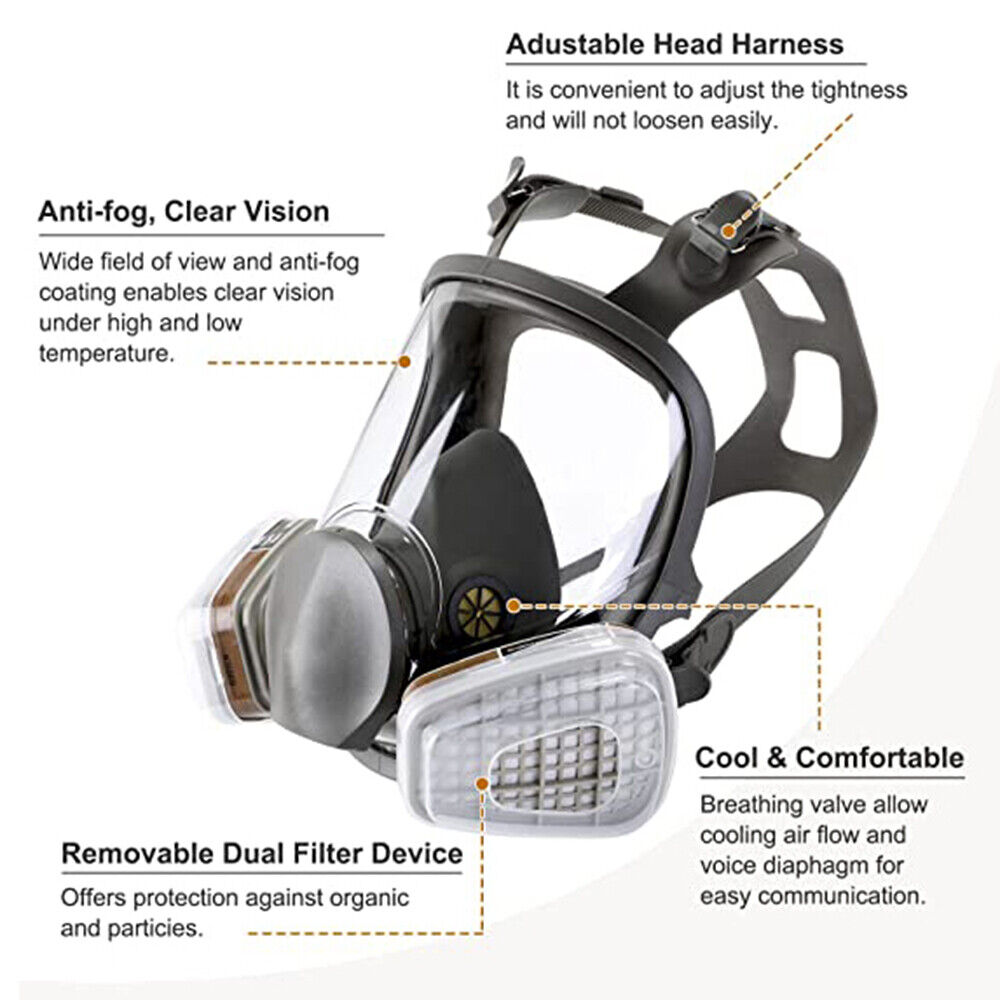 6800 Full Face Mask 15-in-1 Gas Mask, Respirator Against Chemical Fumes And Paint Splashes, 95 Filtration Efficiency