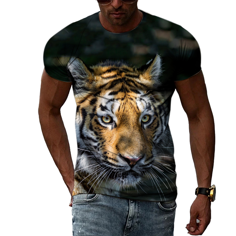 Title 10, European and American Tiger Print Short-sleeved...