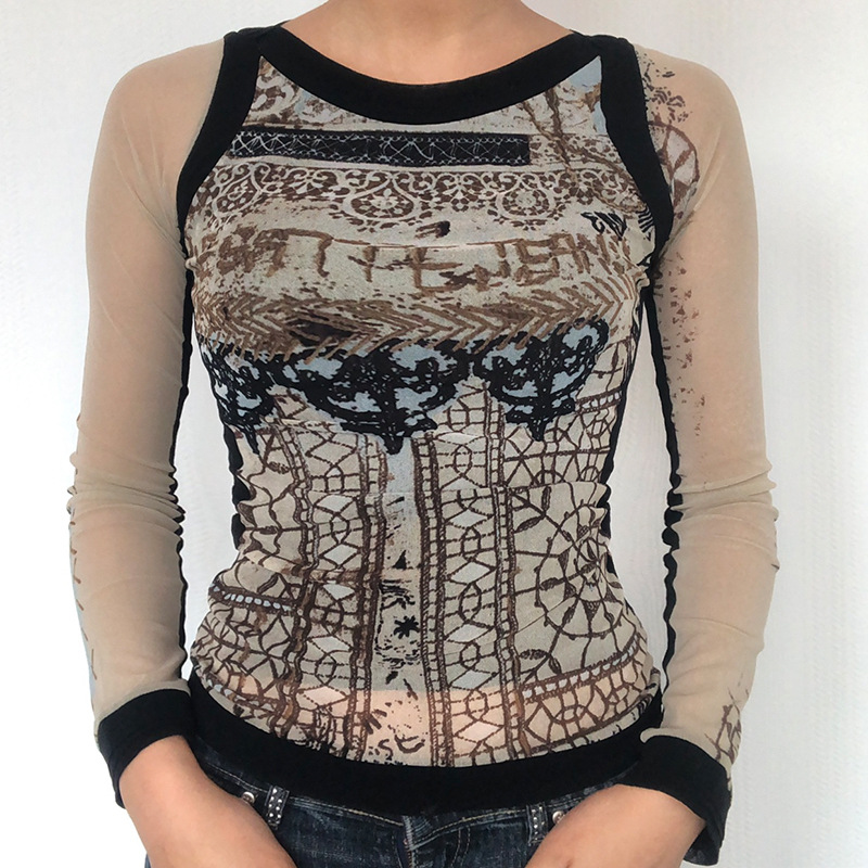 Base Casual Printed Net Yarn Long Sleeves