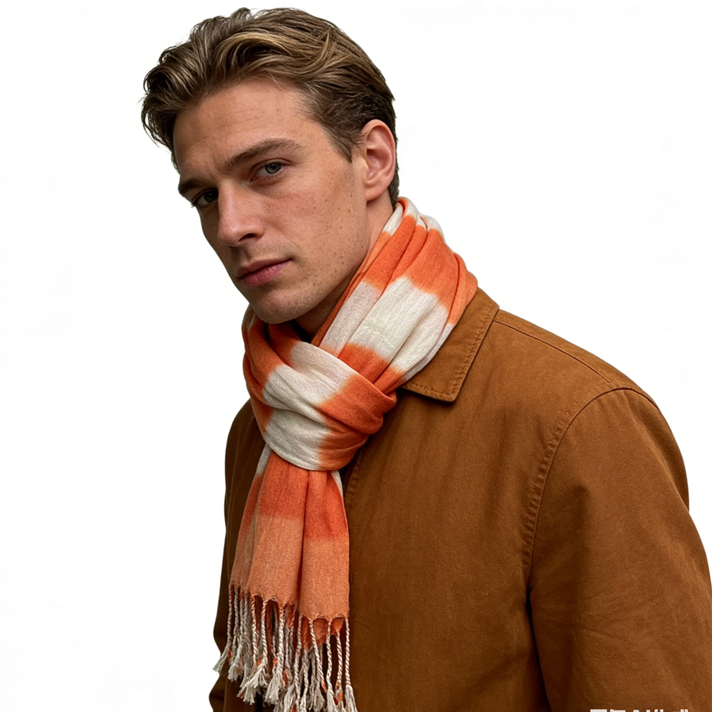 2pcs Coral Toned Abstract,Flowy Casual Scarf ,Orange Red Printed Scarf,Fringed Edges For Movement Women Men