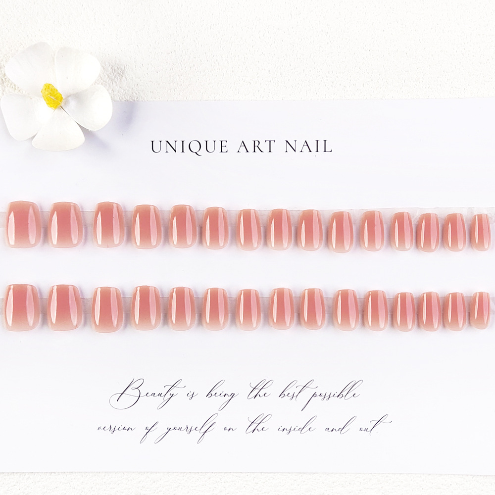30-piece Short Coffin-shaped Elegant And Simple Gradient Blush Jelly Powder Nail Art Set.Long Press On The Nail,including One Piece Of Jelly Glue And One Nail File.Suitable For Women And Girl