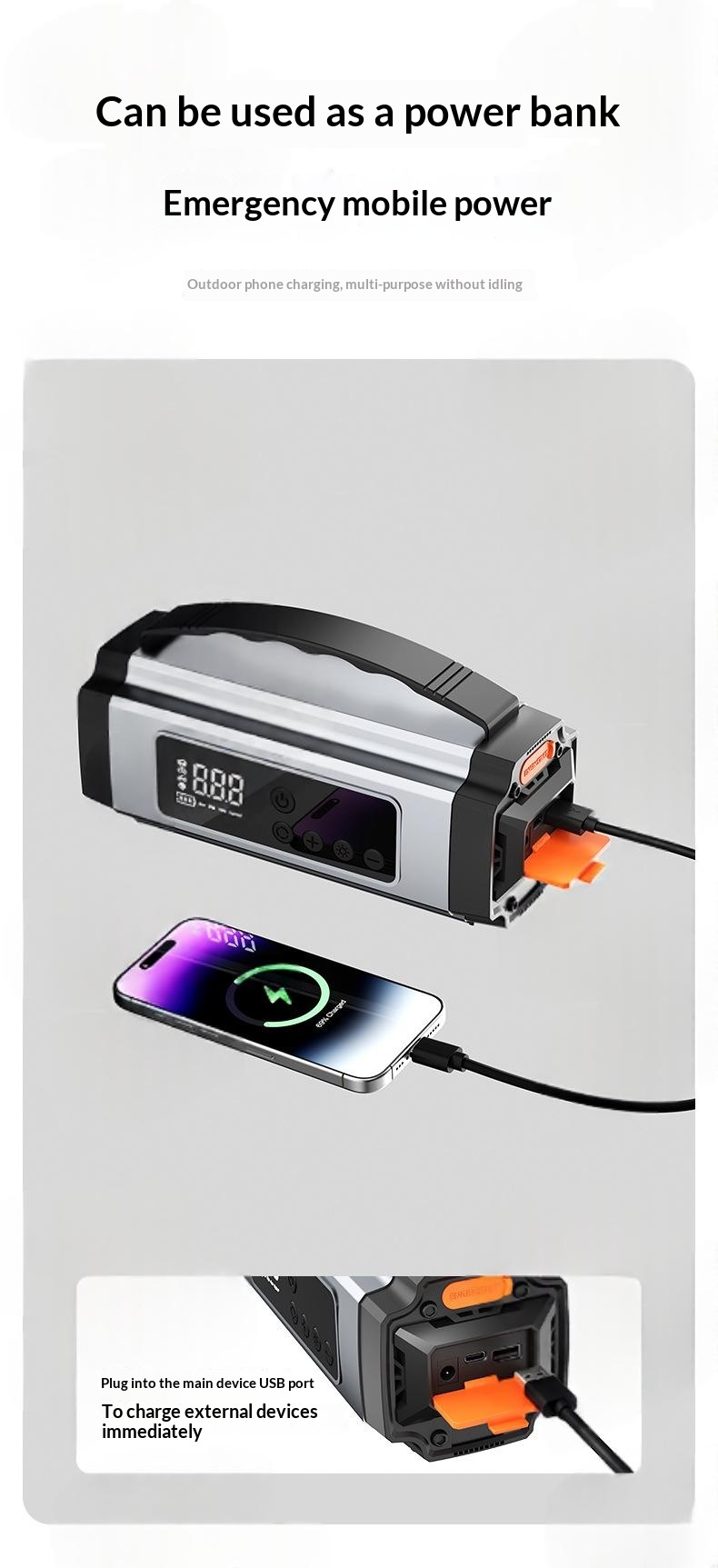 3-in-1 Portable Cordless Car Starter & Tire Inflator Multifunctional Emergency Vehicle Tool 6