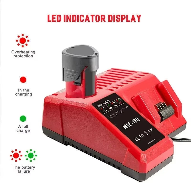 Replacement Li-ion Battery Charger Multi Voltage Charger For Milwaukee M18 14.4V-18V 48-11-1850 48-11-1840 48-11-1828 48-11-1815