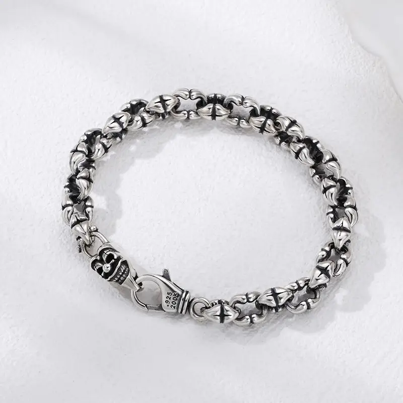 925 Sterling Silver Skull Thick Type Men's Bracelet