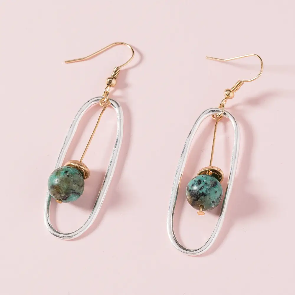 Exaggerated Geometric Tassel Natural Stone Earrings