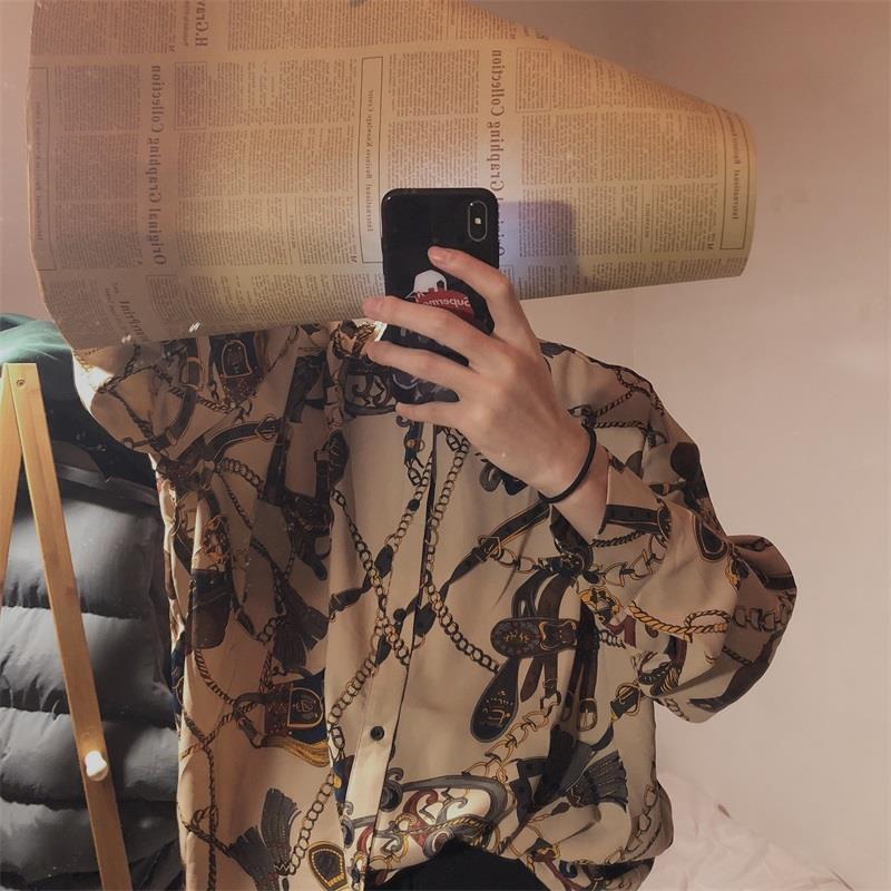 Men's Loose Retro Ruffian Print Shirt
