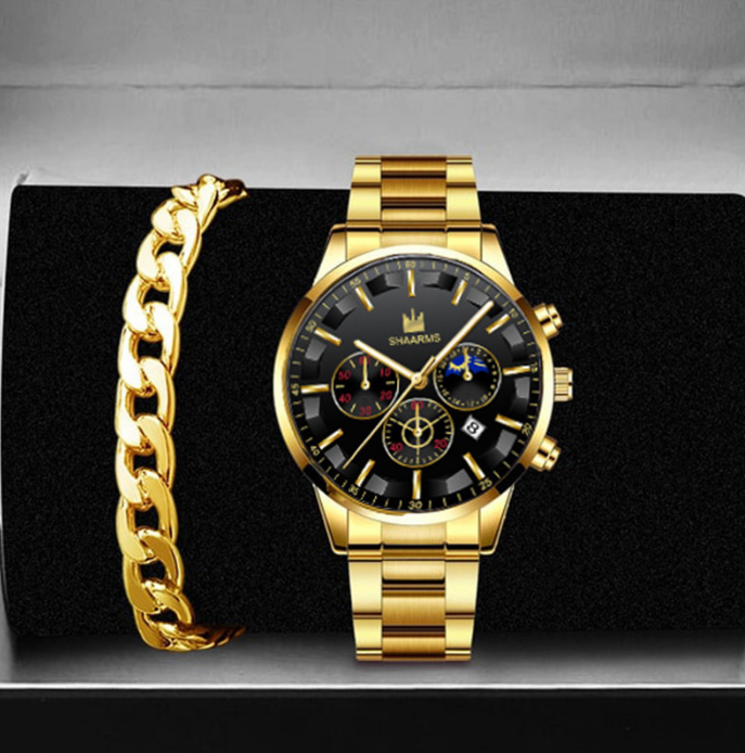 Stylish Round Large Dial Three-eye Calendar Quartz Watch