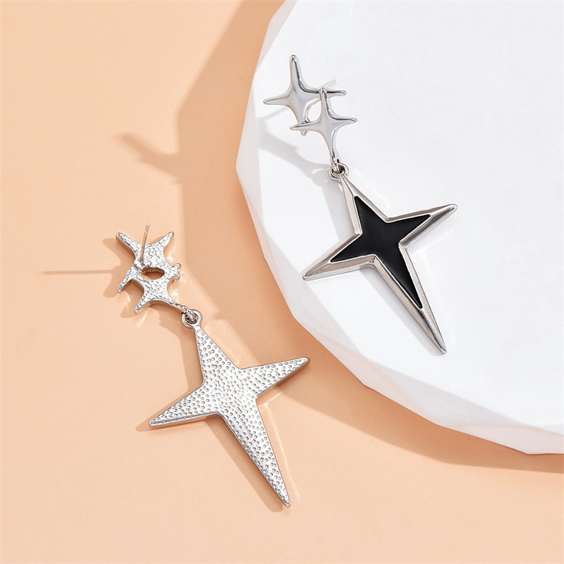 Title 3, Fashion Silver Four Eight-pointed Stars Earring...