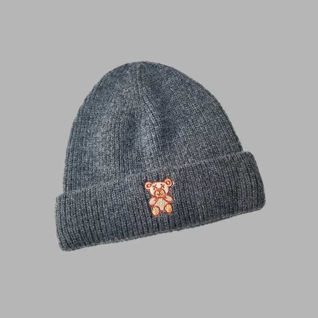 All match Solid Color Cute Bear Knitted Woolen Hat Grey - Shop at LoveMi