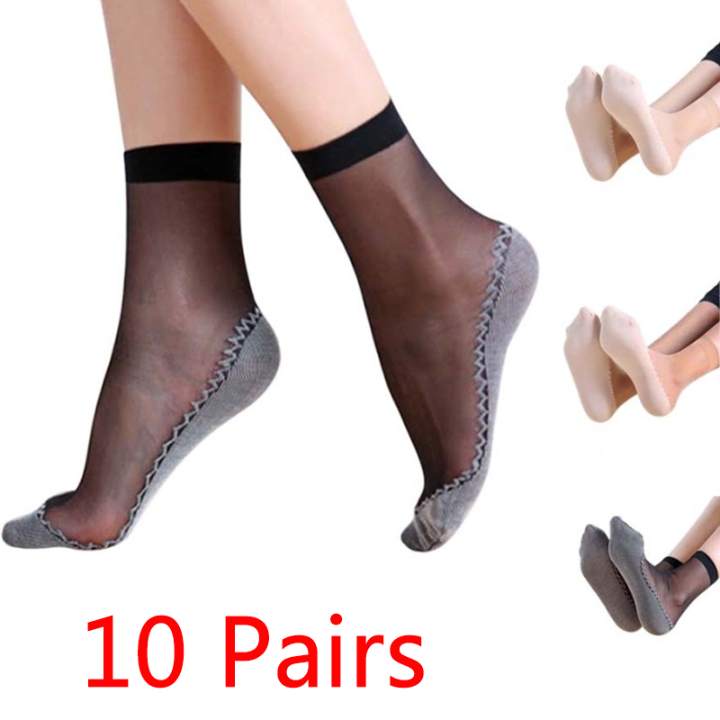 10pairs Thin Silky Sheer Ladies Summer Cotton Silk Socks