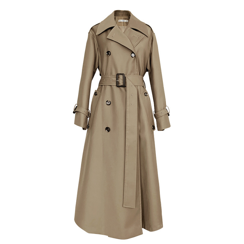 Women's New Spring And Autumn Windbreaker Mid length Coat Khaki - Shop at LoveMi