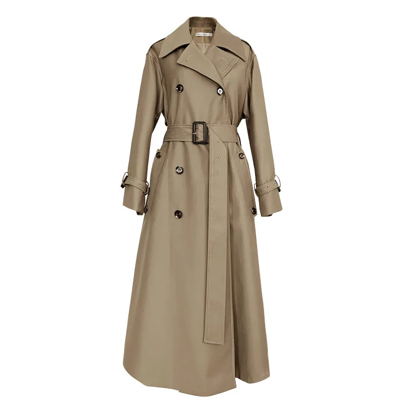 Women's New Spring And Autumn Windbreaker Mid-length Coat - Khaki