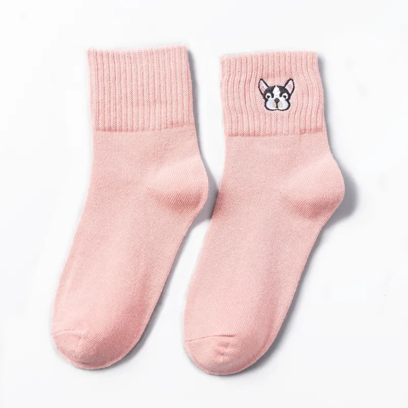 Japanese Cartoon Animal Embroidered Socks - Pink