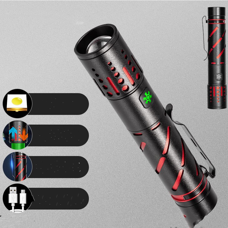 Rechargeable Zoom LED Laser Long Range Aluminum Alloy Outdoor Lighting Flashlight — foto 3
