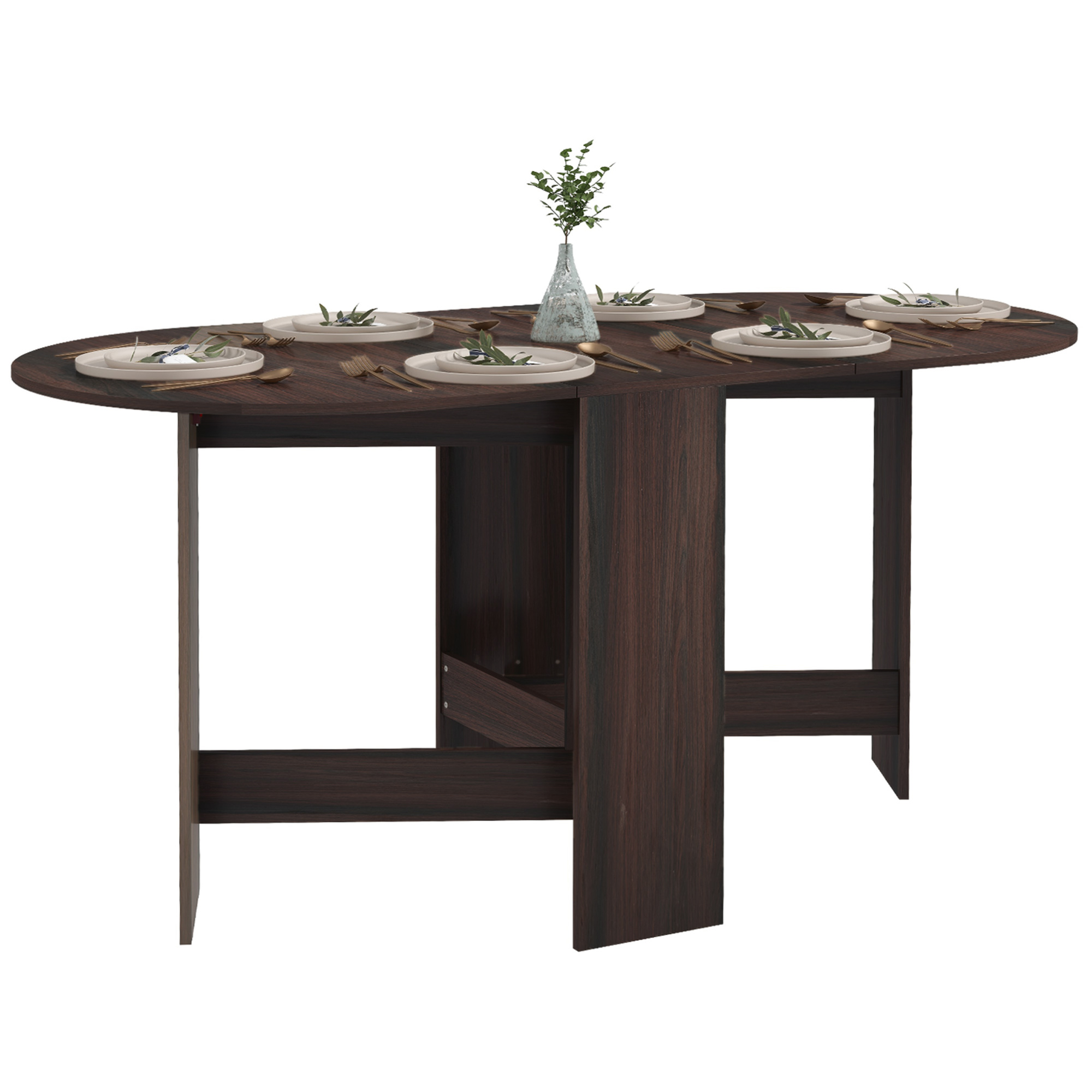 Folding Dining Table, Suitable For Small Spaces, Oval Tabletop, Chocolate Wood