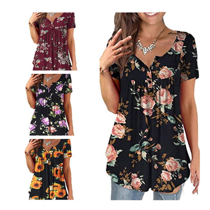 Oversized Tunic Jacket Short Sleeve Casual Floral Print