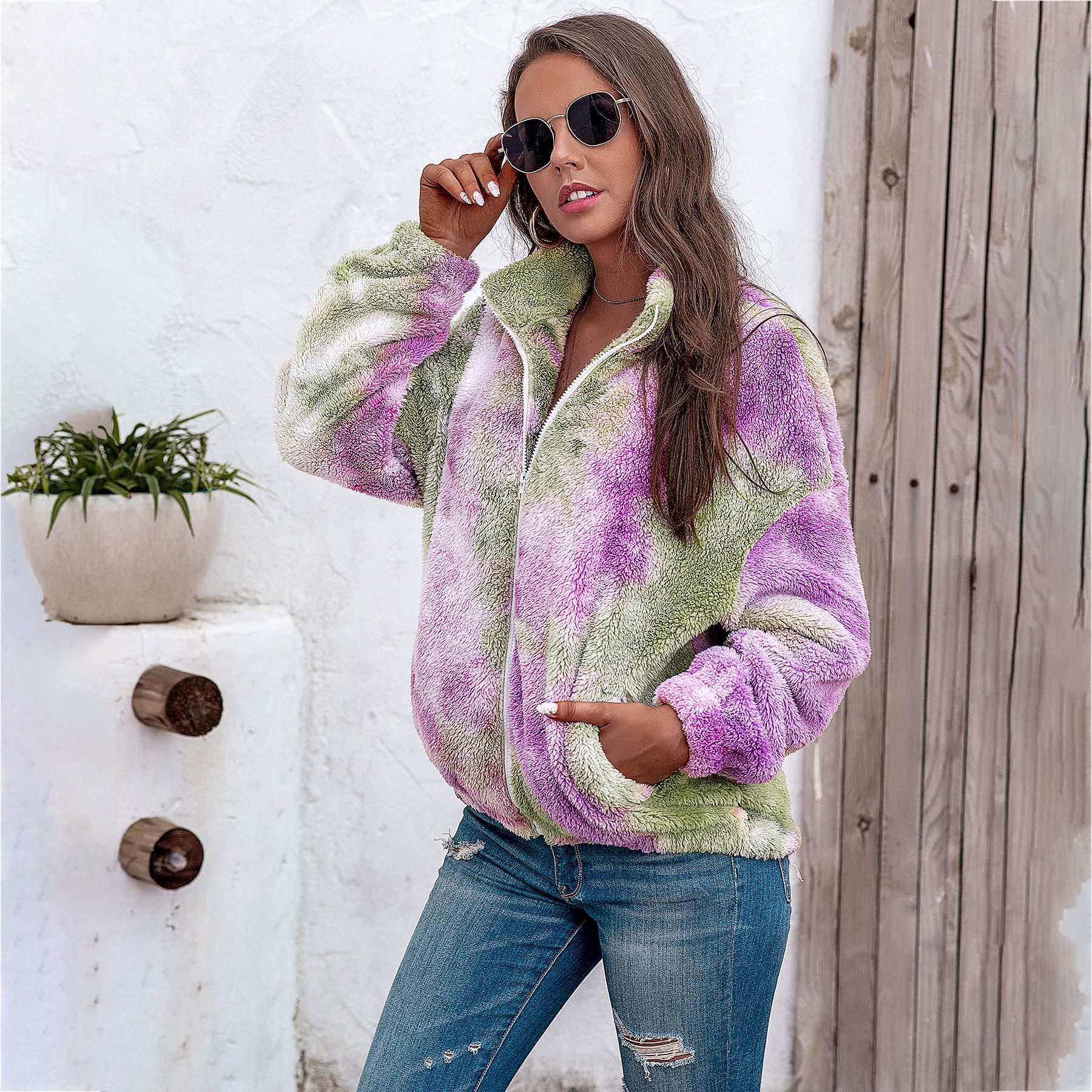 Title 5, Ladies tie-dye plush coat with zipper top