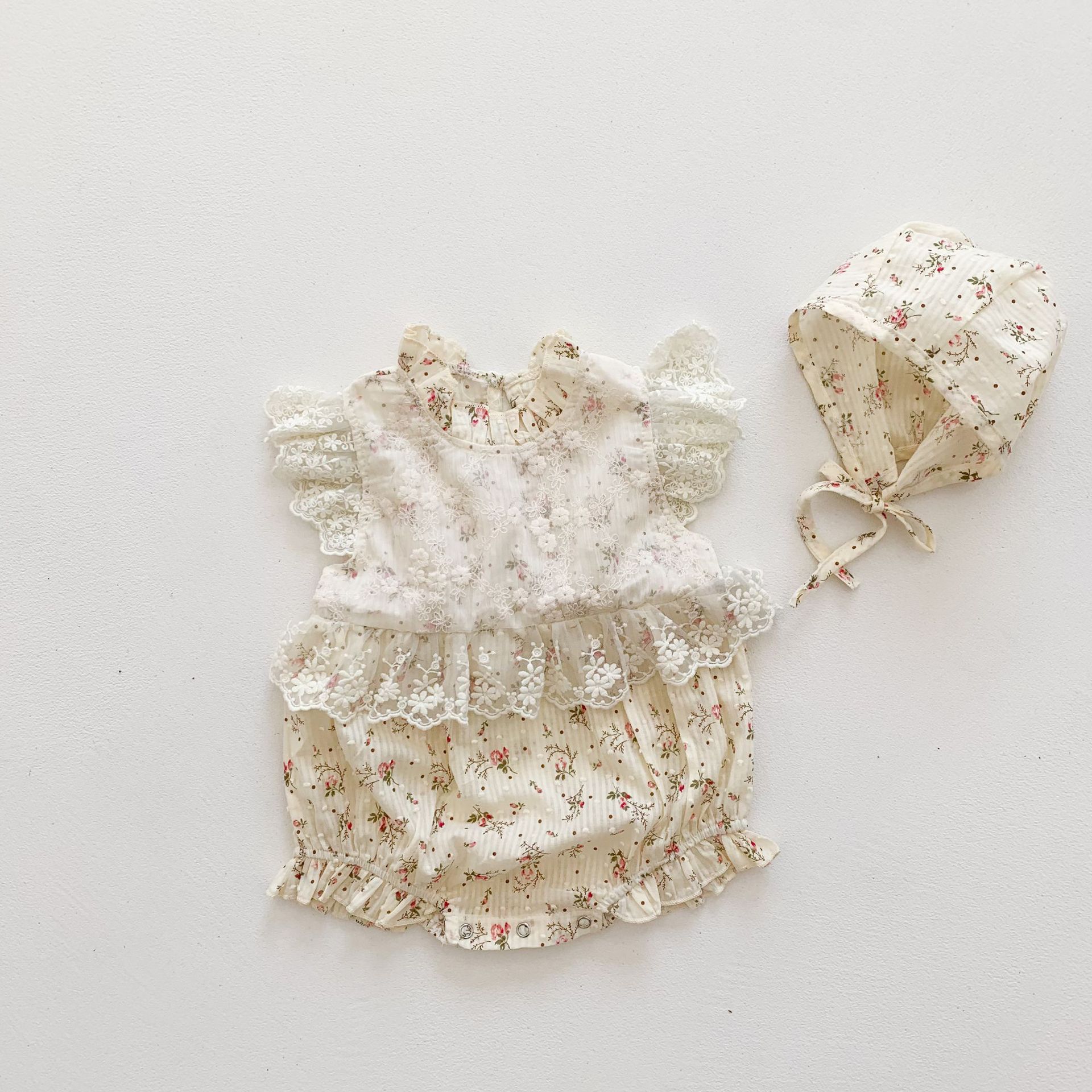 Baby Lace Princess Triangle Romper Thin Hat Set