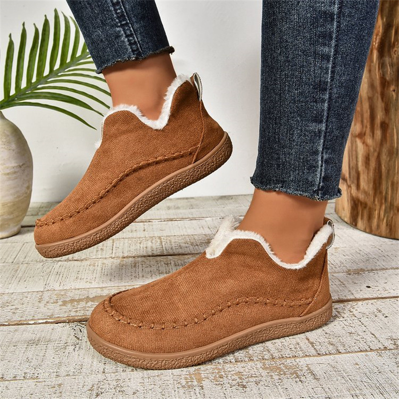 Fashion V-cut Plush Ankle Boots Winter Plus Velvet Flat Snow Boot Casual Warm So