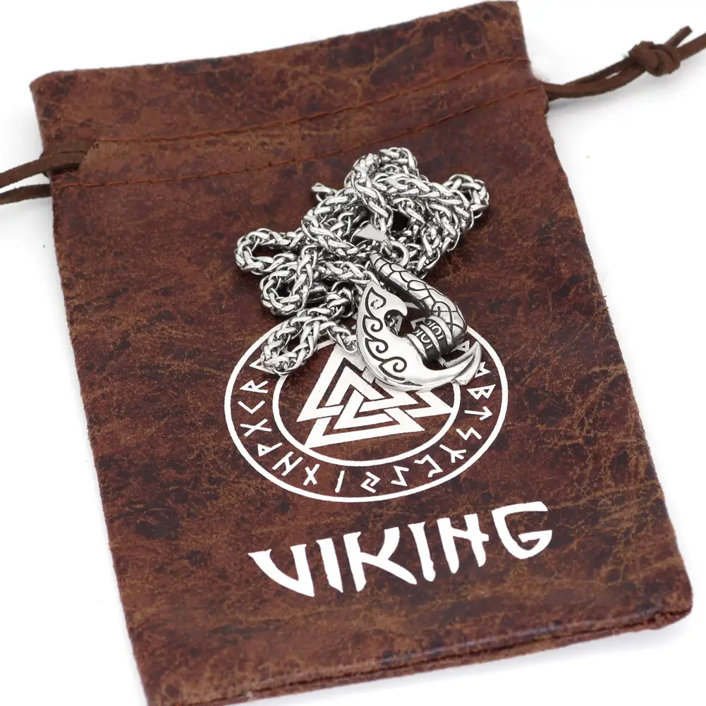 Nordic Viking Axe Lunavin Pendant Stainless Steel Necklace