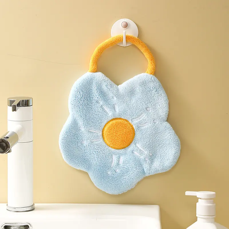 Thick Coral Fleece Hanging Hand Towels, Creative