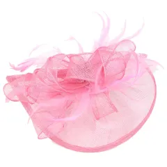 Hemp Yarn Banquet Net Top Hat Bridal Feather Hairpin - Pink - View 1