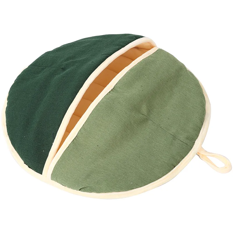 Round Fan Cotton And Linen Wool Warm Semi Enclosed Pet Nest For Cat Small Dog - Green