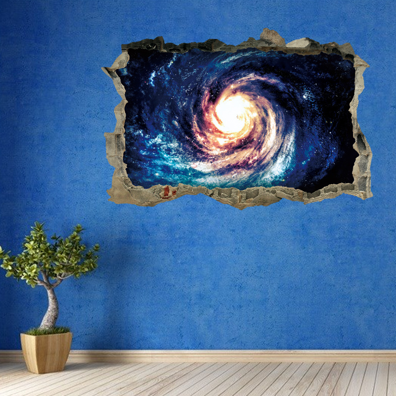 New Wall Stickers Broken Wall Starry Sky Series Galaxy Black Hole Vortex Home Decoration Removable