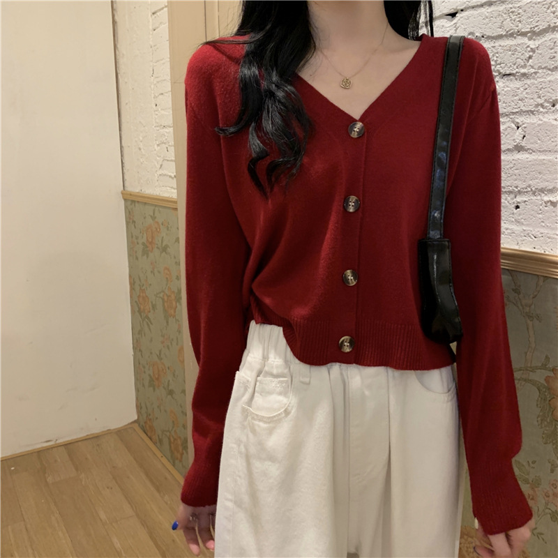 Thin Coat Loose Cardigan V-neck Knitted Sweater Short Style Top