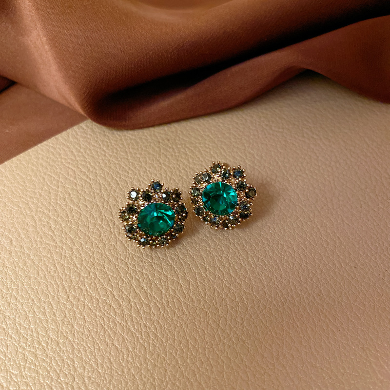Retro Fashion Green Butterfly Earrings Women S925 Silver Post Pearl Rhinestone Premium