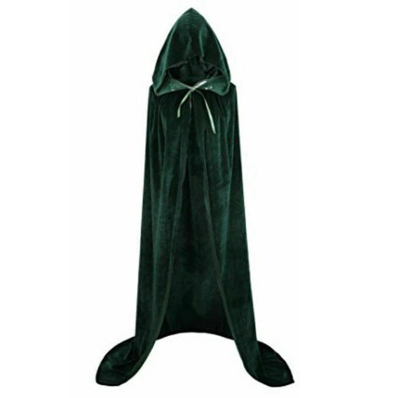 Halloween Hooded Velvet Cloak Robe Medieval Witchcraft Cape Vampire Costume — image 8