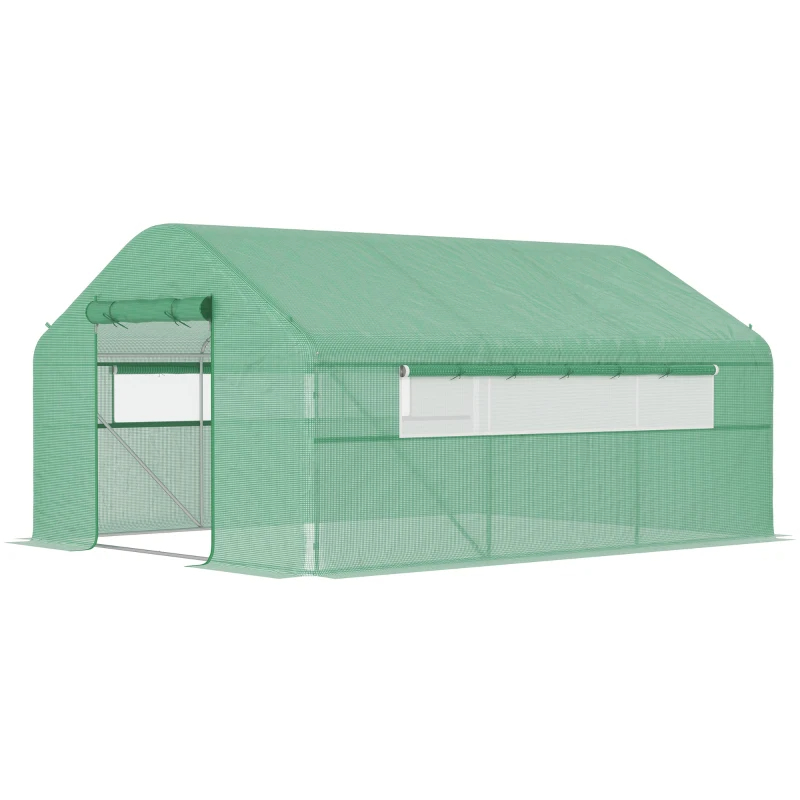 Tunnel Greenhouse Hoop House With Upgraded Galvanized Steel Frame And Large Windows, Green