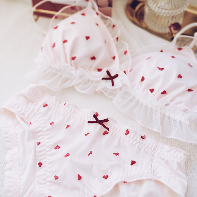 Title 2, Embroidered Love Girl Underwear Japanese Bra Set