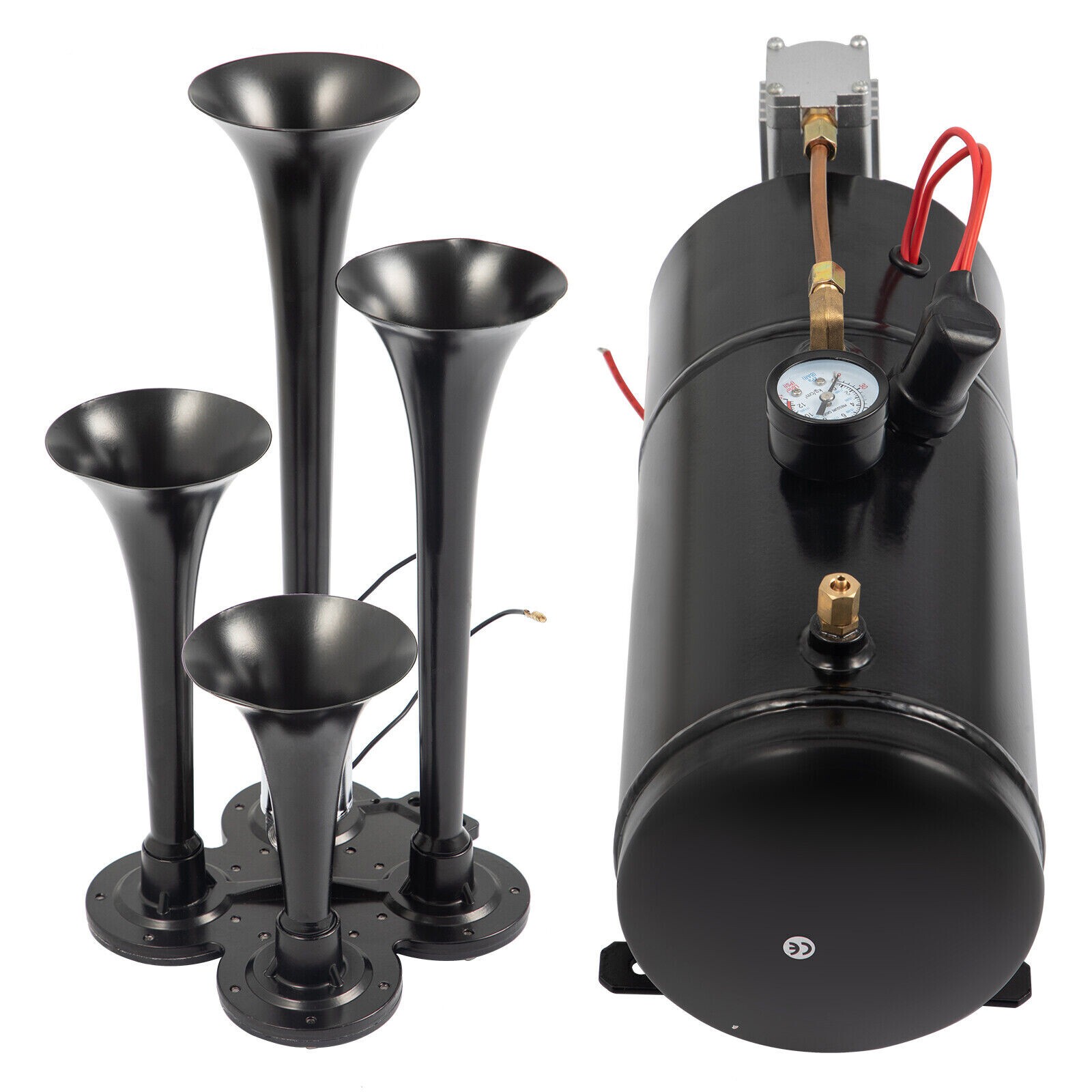Air Horn Truck Train Horns Kit 12 Volt With Compressor 4 Trumpet 150db Black — image 7
