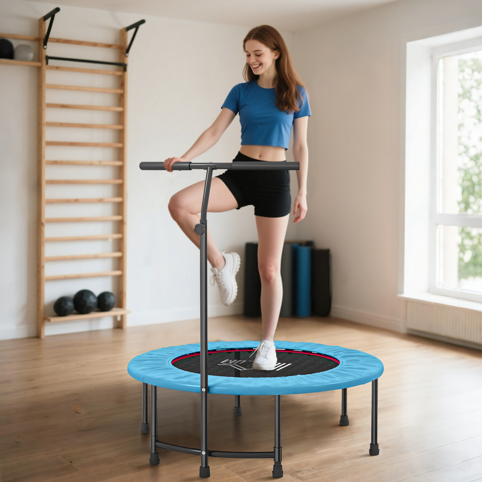 40 Inch Fitness Trampoline With Adjustable Handle, Rebound Mini Indoor Sports — image 9