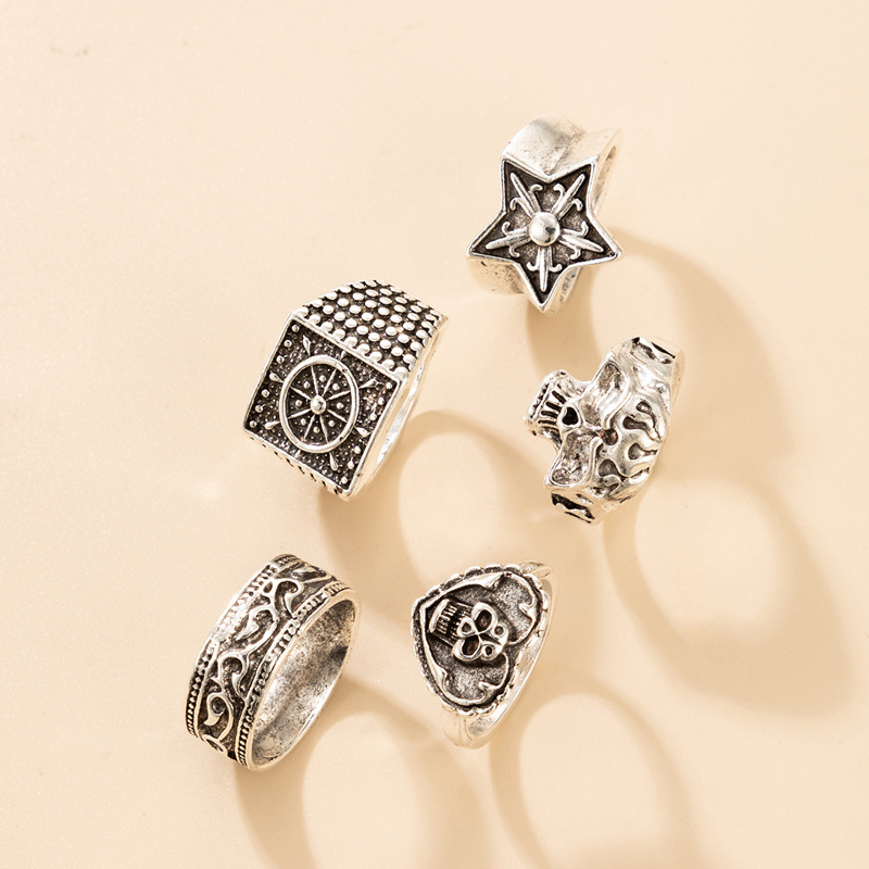 Hip-hop Punk Skull Five-pointed Star Love Halloween 5-piece Ring