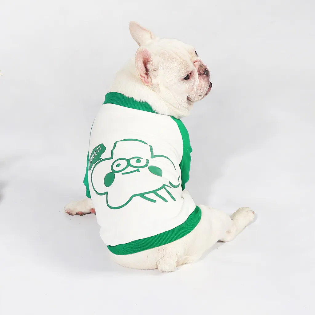 Korean Style French Dog Fighting Clothes Autumn Thin Stitching - Green